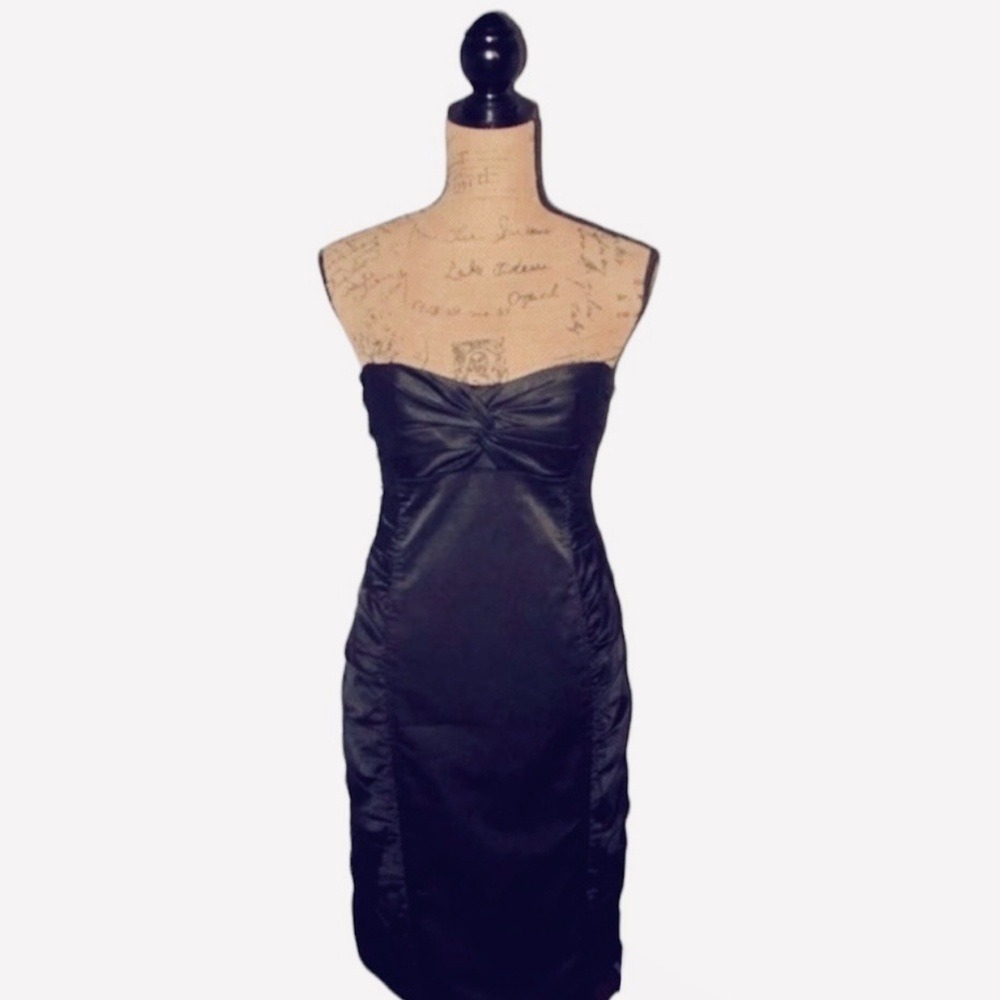 NANETTE LEPORE DRESS Strapless Ruched LBD COTTON BLEND BLACK 4